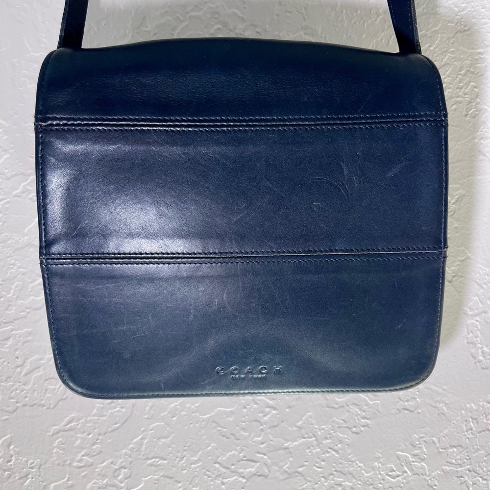 Vintage Coach (New York) Tribeca Black Leather Crossbody Bag. Serial # B7E-9092